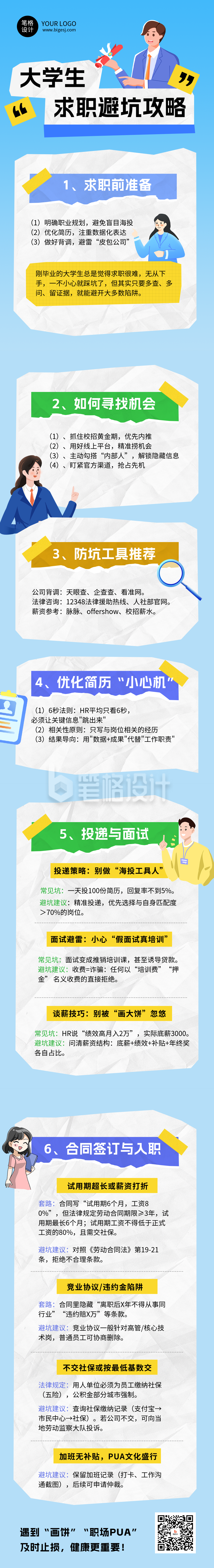 毕业季求职避坑攻略蓝色简约公众号长图