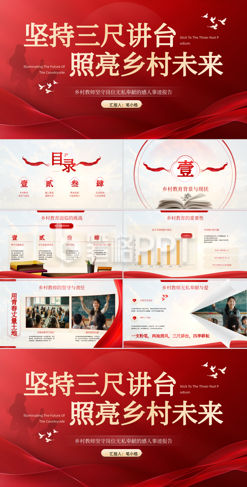 红色党政风优秀乡村教师事迹PPT 红色党政风优秀乡村教师事迹PPT