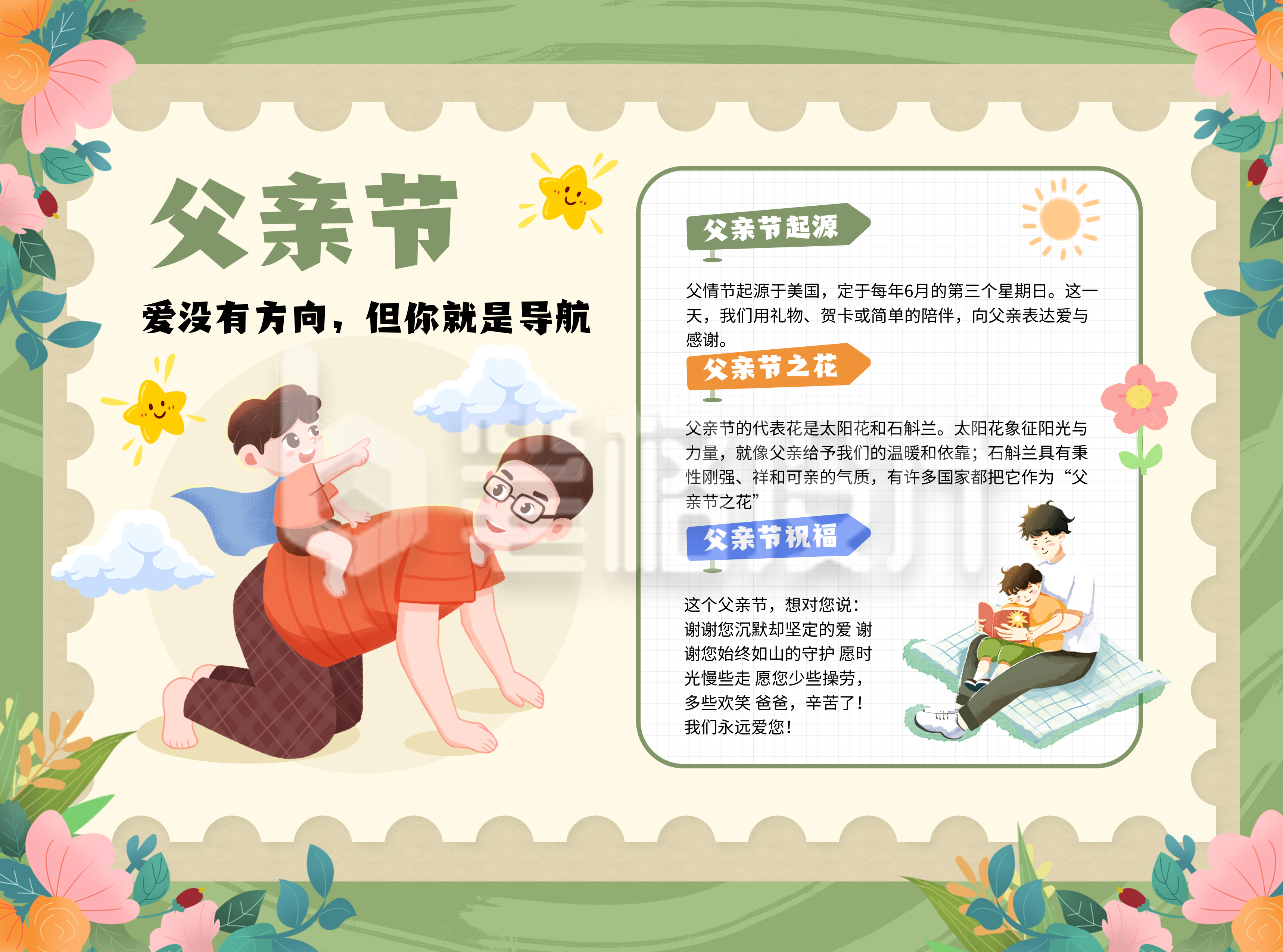 父亲节节日祝福卡通手抄报