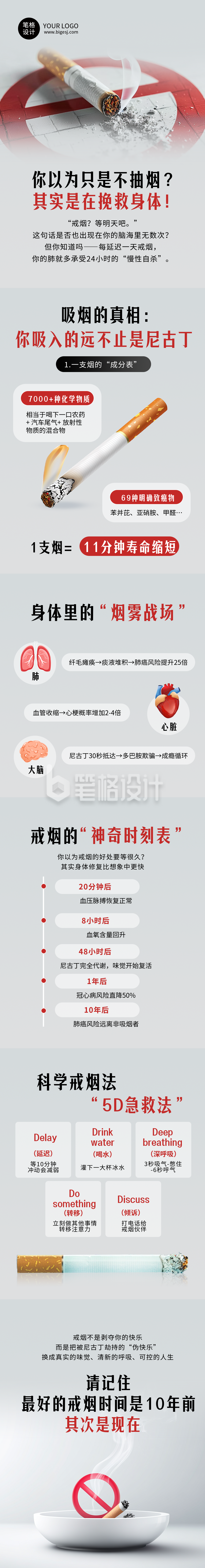 世界无烟日戒烟科普简约灰色公众号长图