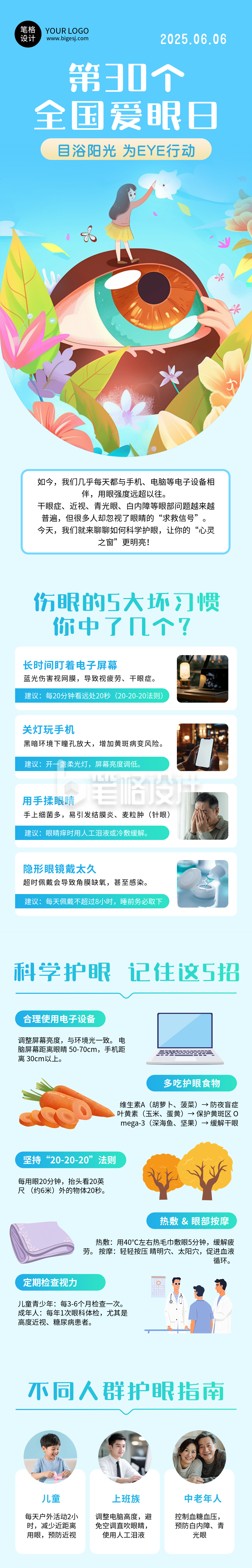 全国爱眼日科普蓝色简约公众号长图 全国爱眼日科普蓝色简约公众号长图