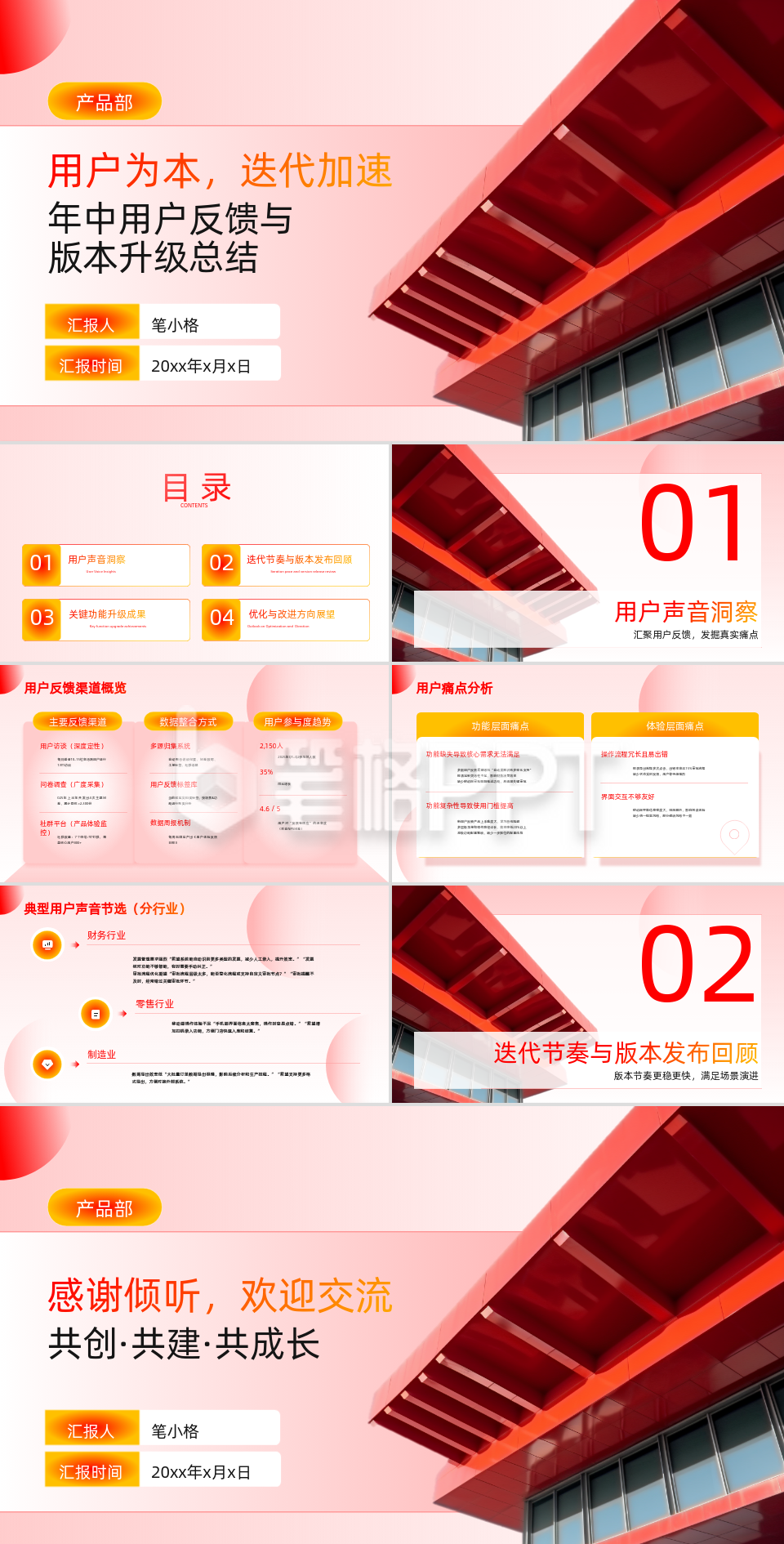 红橙色商务风产品部年中总结PPT模板