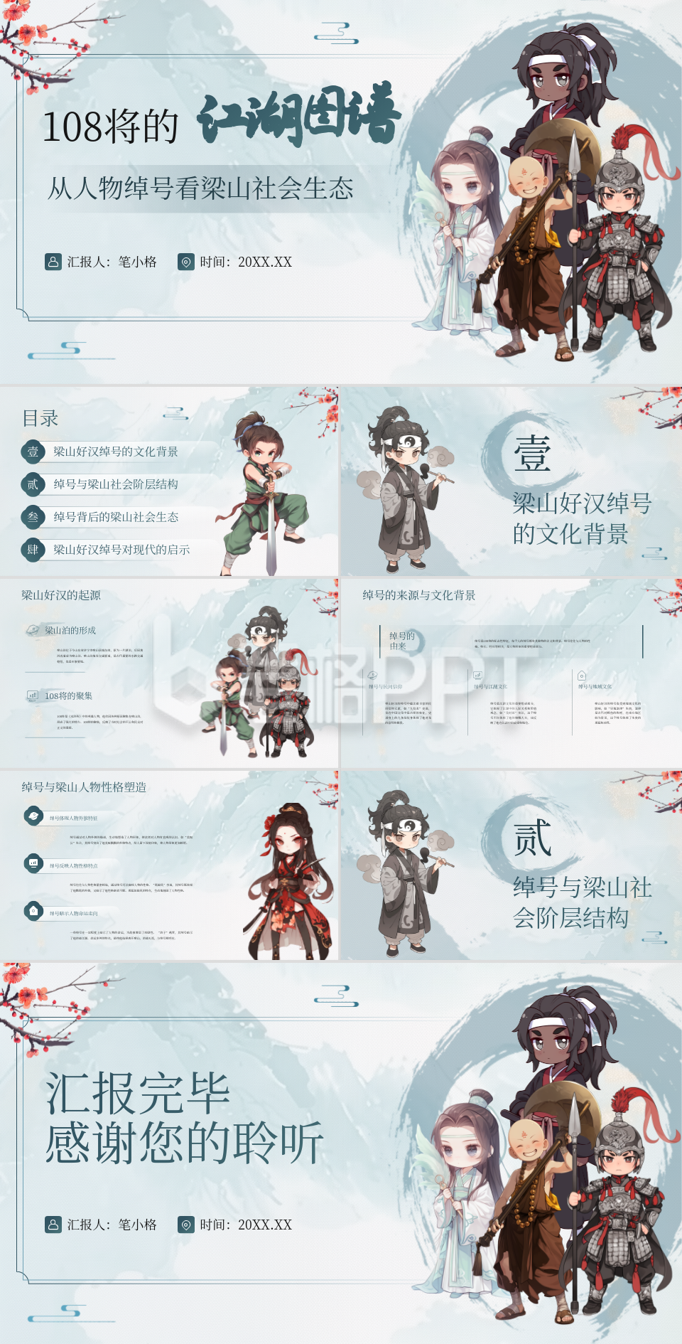 蓝灰色中国风教育行业108将的江湖图谱PPT 蓝灰色中国风教育行业108将的江湖图谱PPT