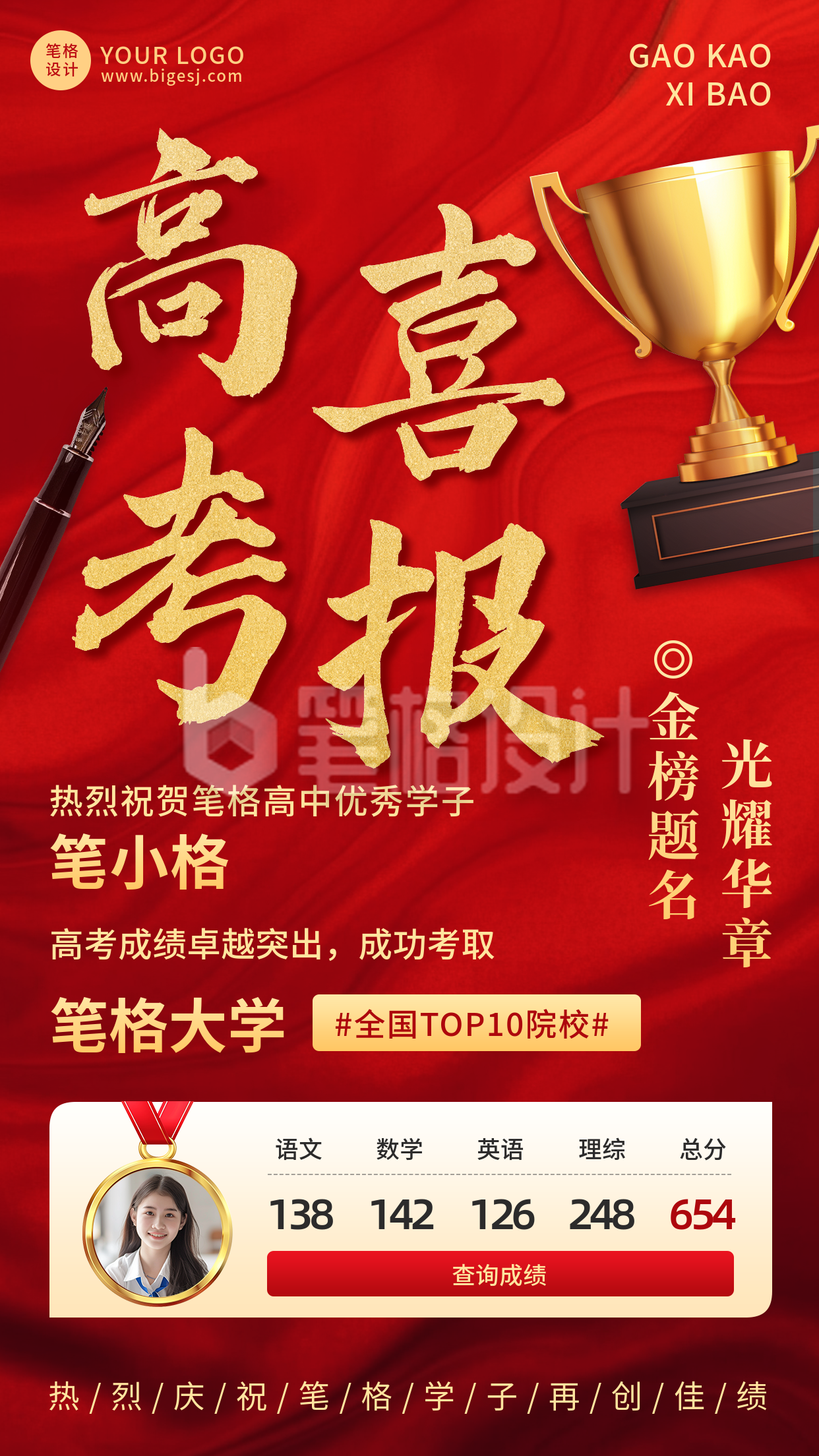 高考喜报红色喜庆祝福宣传海报 高考喜报红色喜庆祝福宣传海报