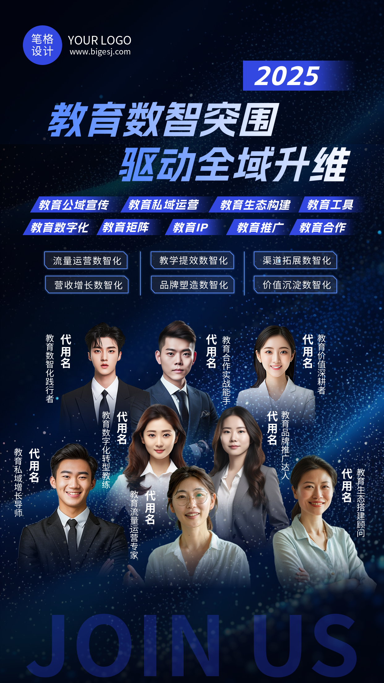 教育培训直播预告讲师介绍蓝色简约多人海报