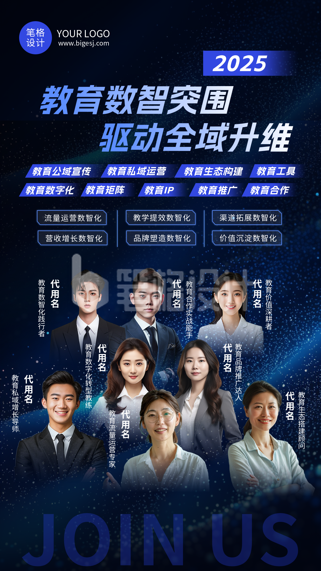 教育培训直播预告讲师介绍蓝色简约多人海报