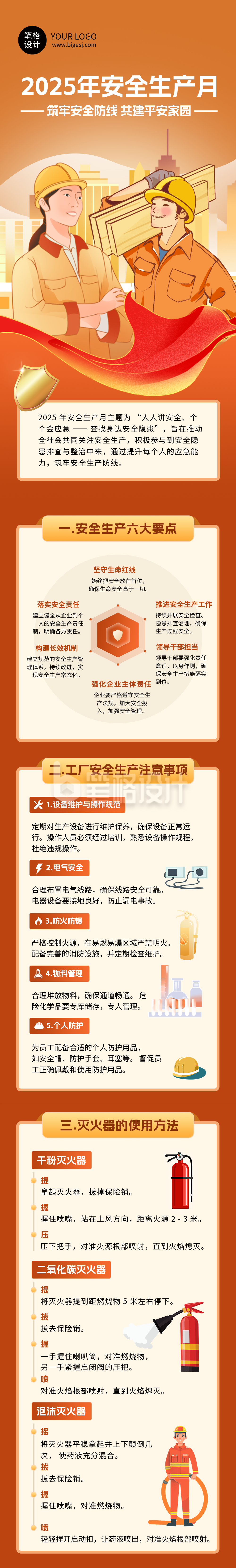 安全生产月知识科普宣传橙色公众号长图