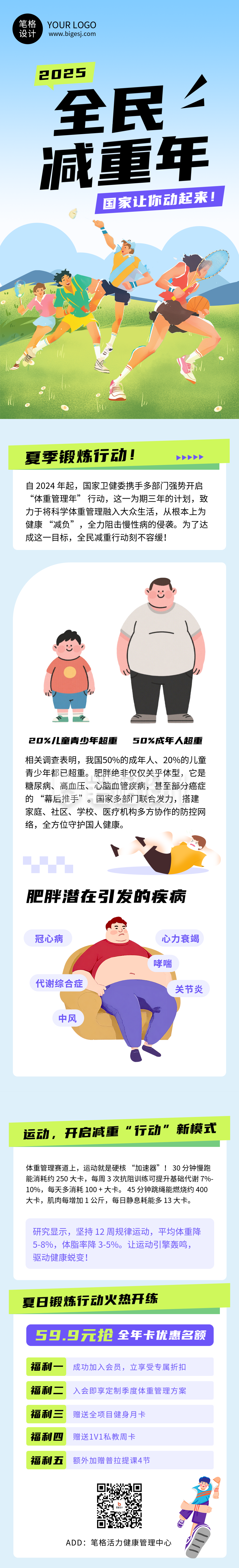 体重管理知识科普蓝色公众号长图