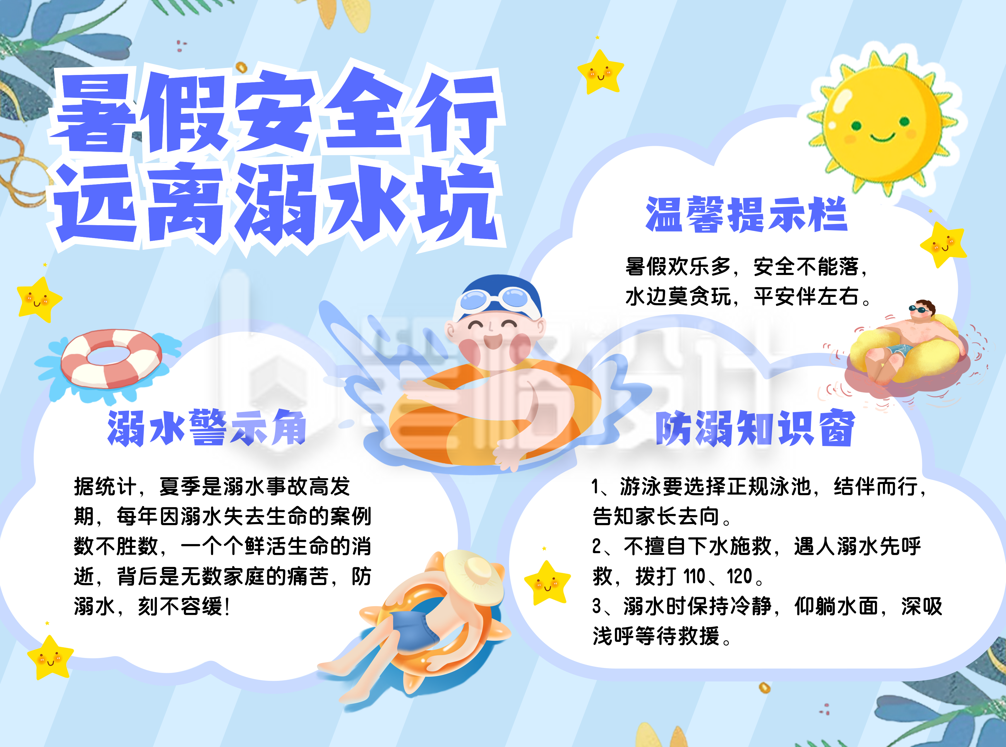 安全教育防溺水知识科普蓝色手抄报
