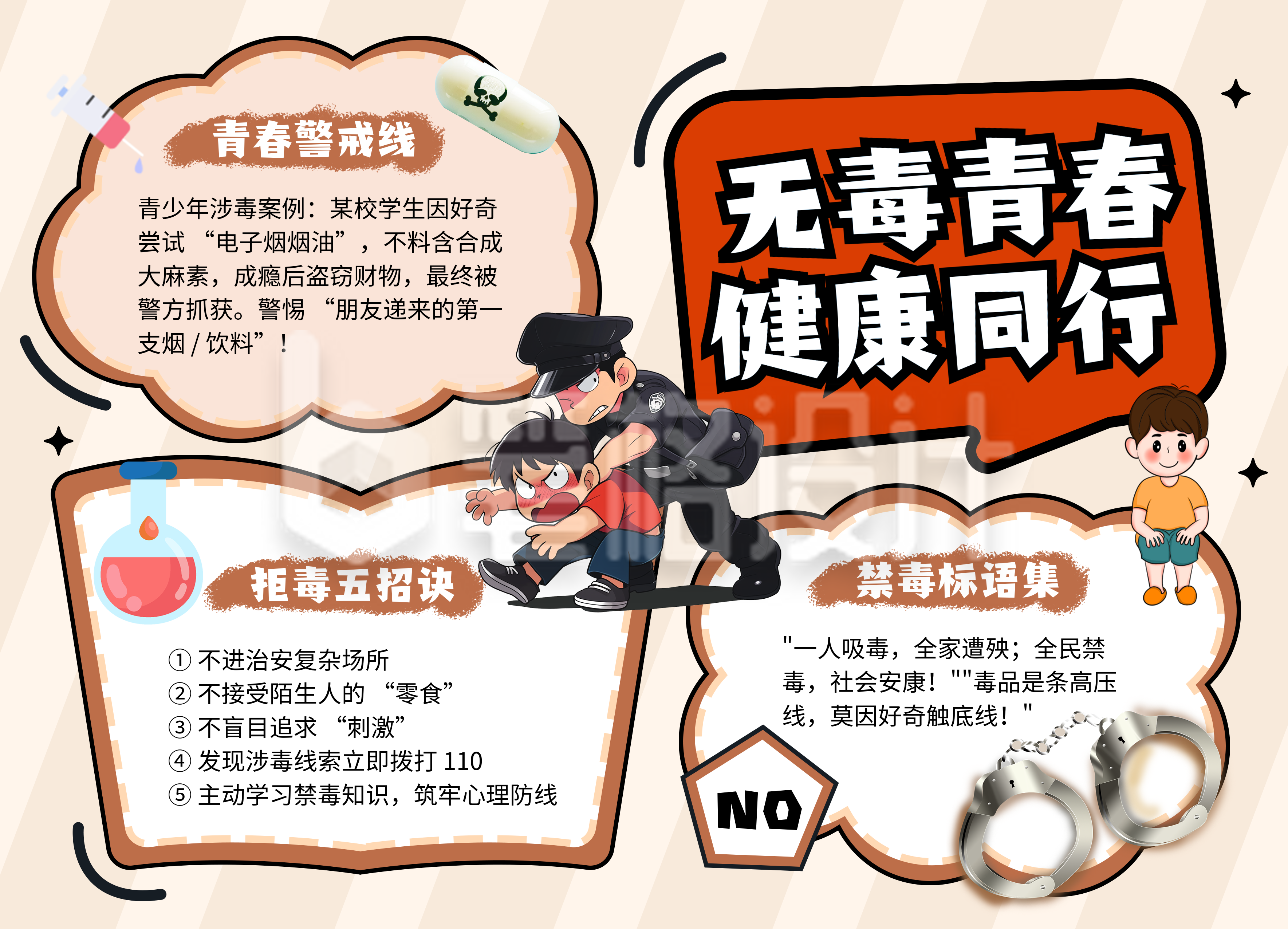 禁毒宣传简约卡通手抄报