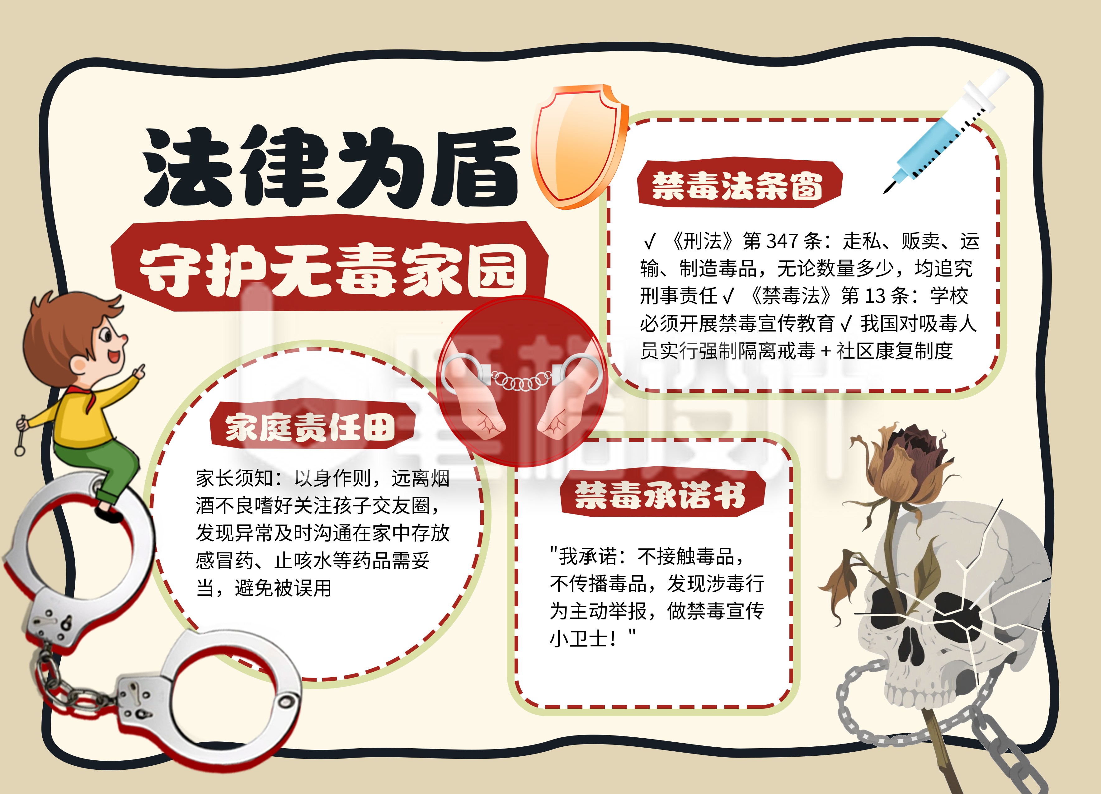 禁毒宣传简约卡通手抄报