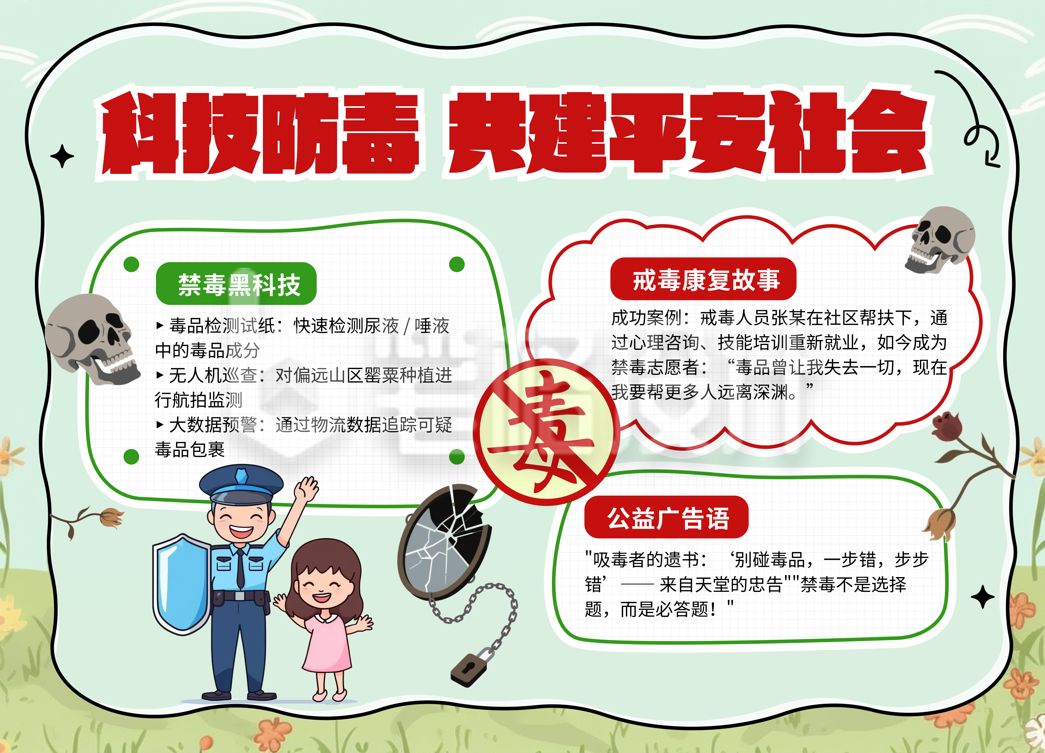 禁毒宣传简约卡通手抄报