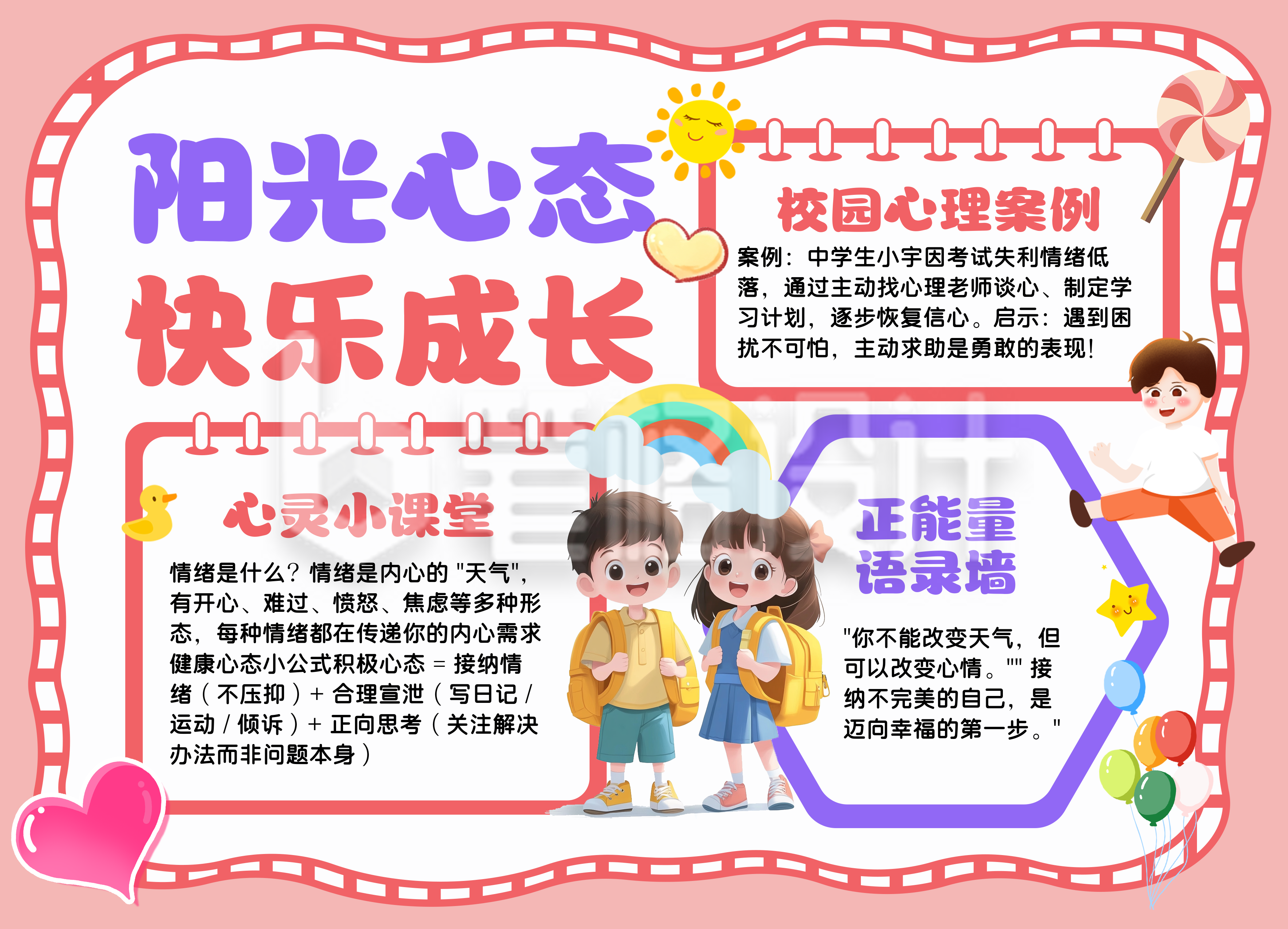 心理健康教育红色简约手抄报 心理健康教育红色简约手抄报