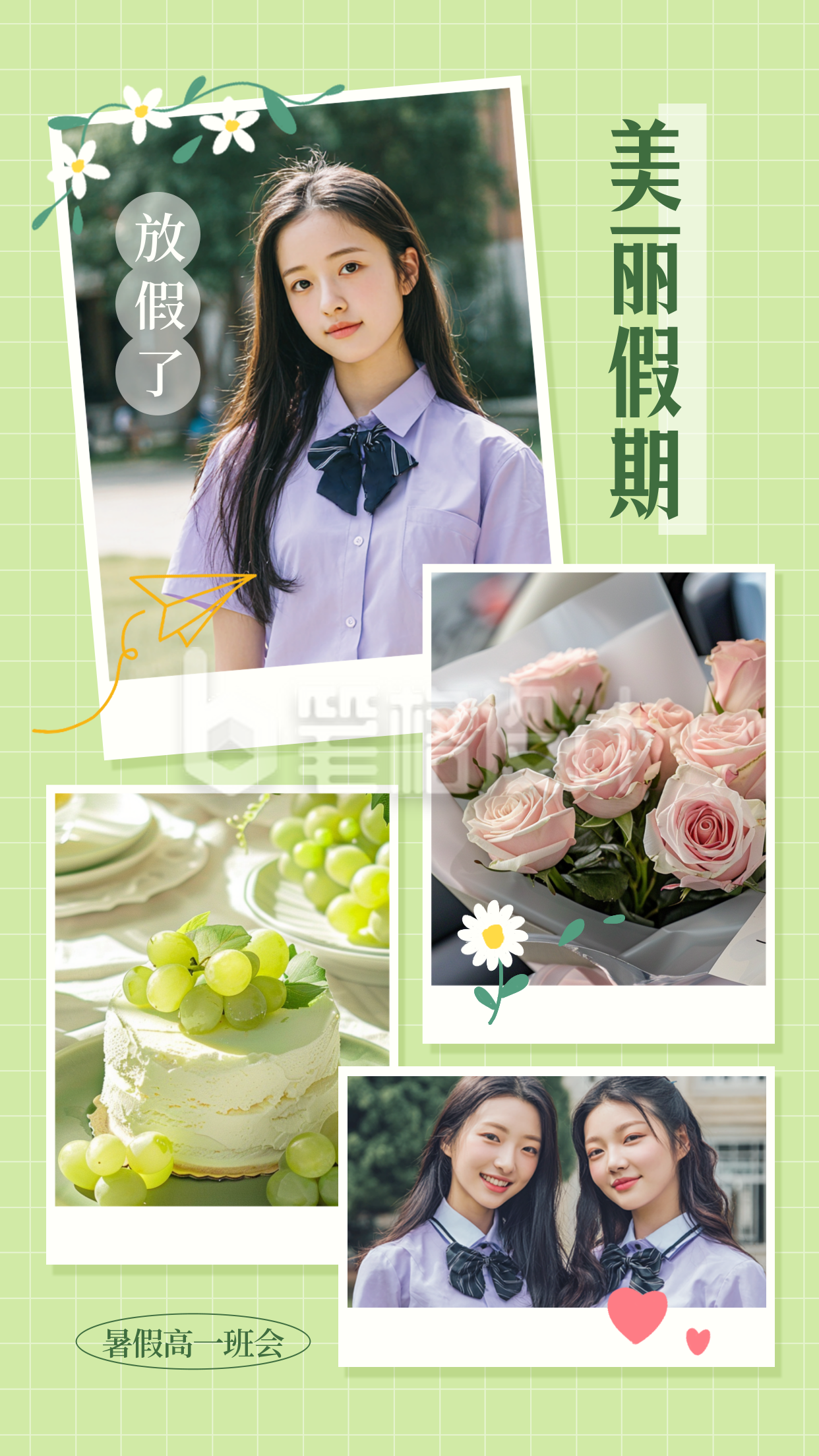 假期晒照记录生活宣传拼图模版