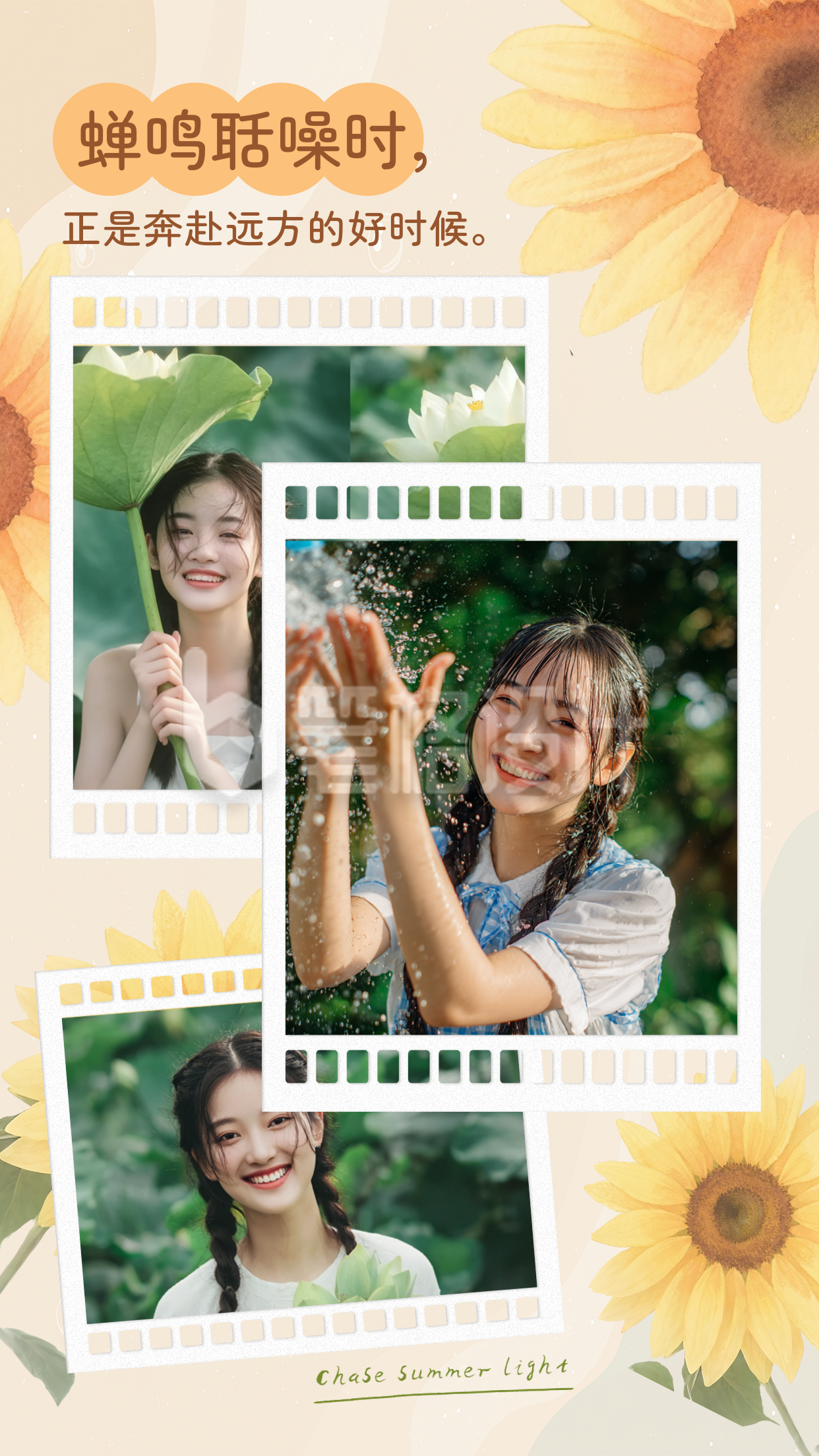 夏日女生写真三宫格拼图 夏日女生写真三宫格拼图