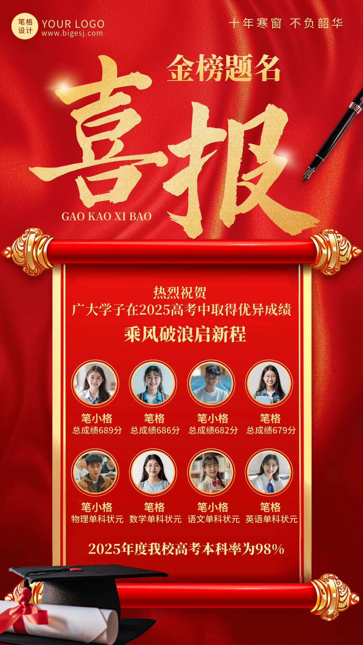 高考金榜题名表彰喜报宣传海报