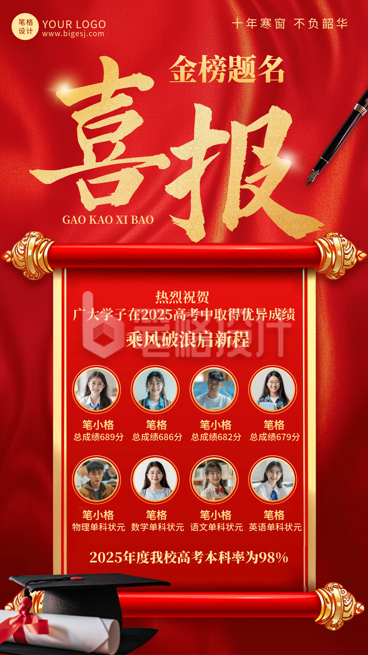 高考金榜题名表彰喜报宣传海报