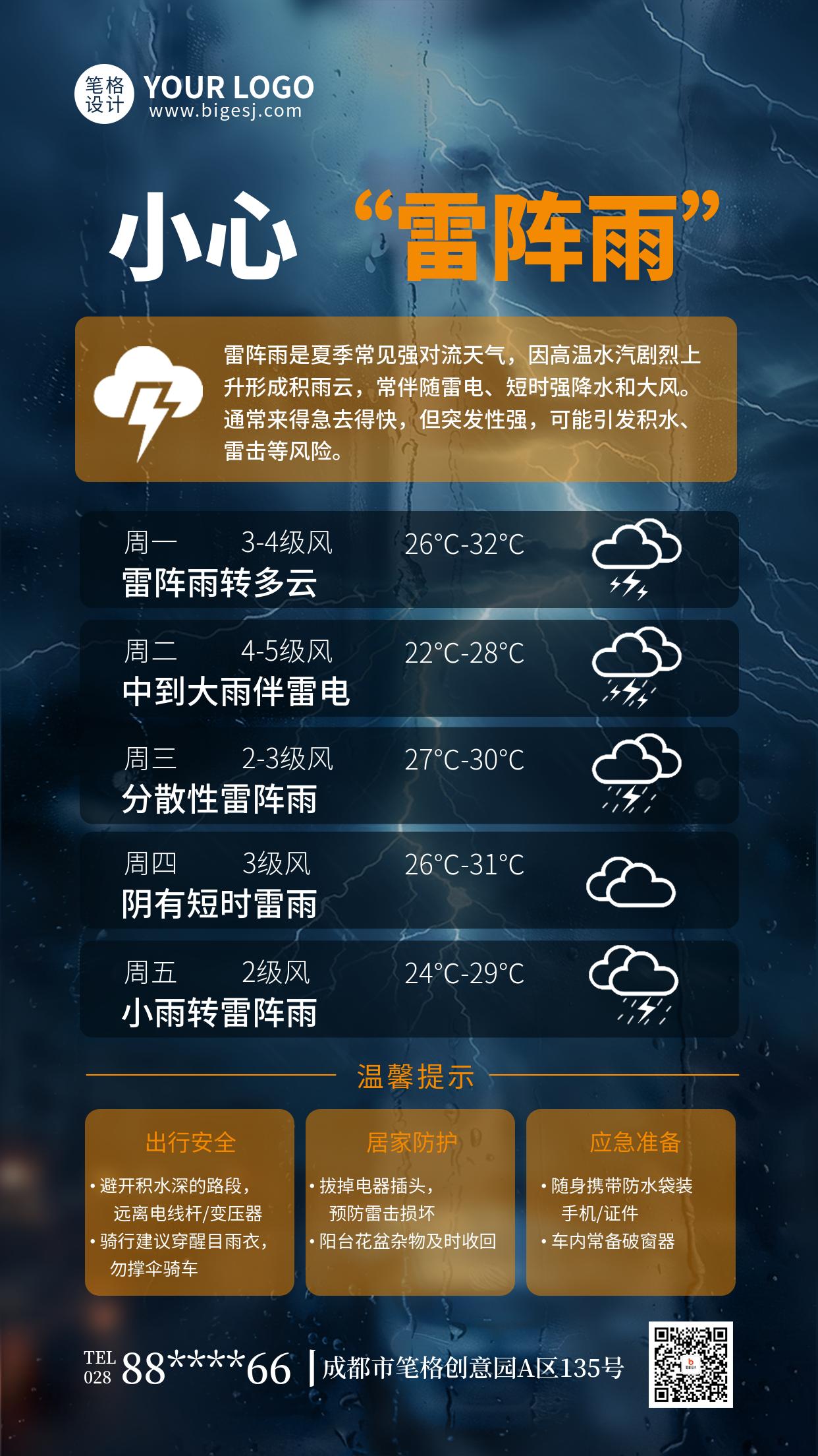 天气预警雷雨简约宣传海报