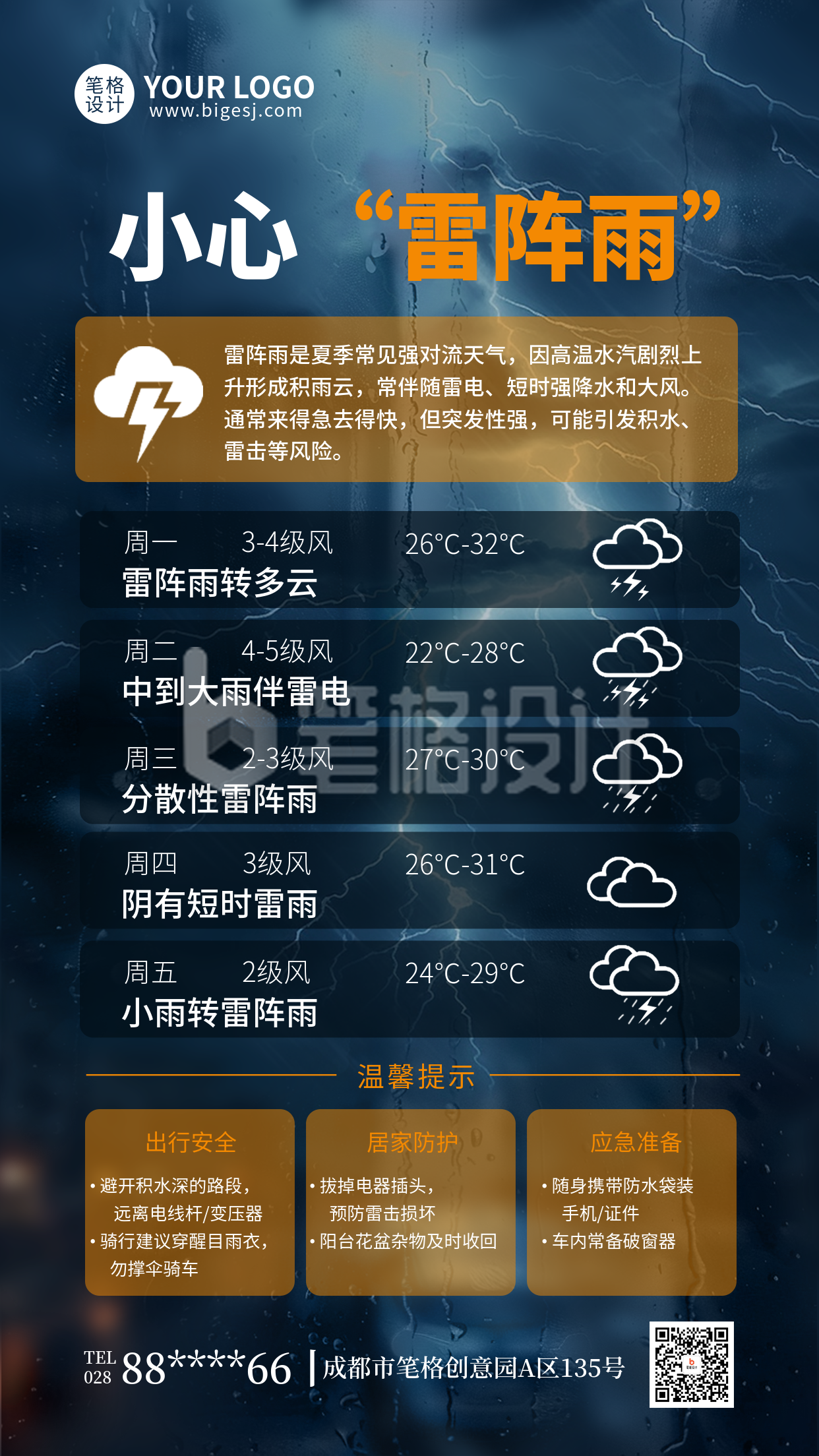 天气预警雷雨简约宣传海报