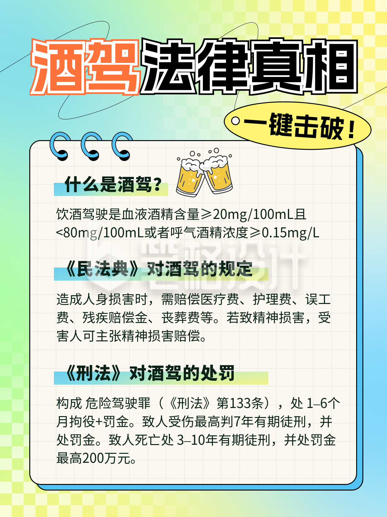 法律酒驾注意事项宣传小红书封面