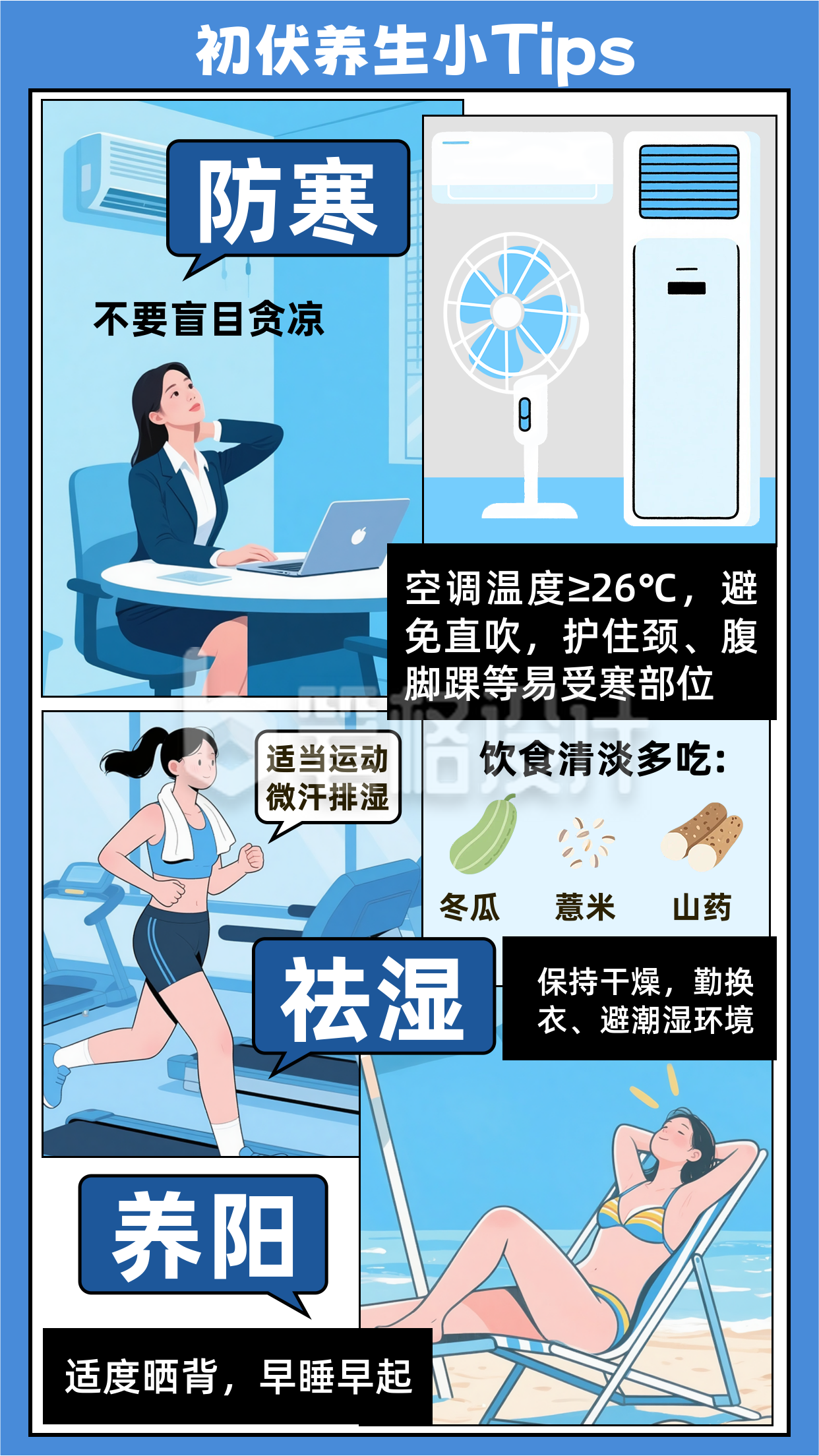 初伏养生知识科普三伏天手机宣传海报