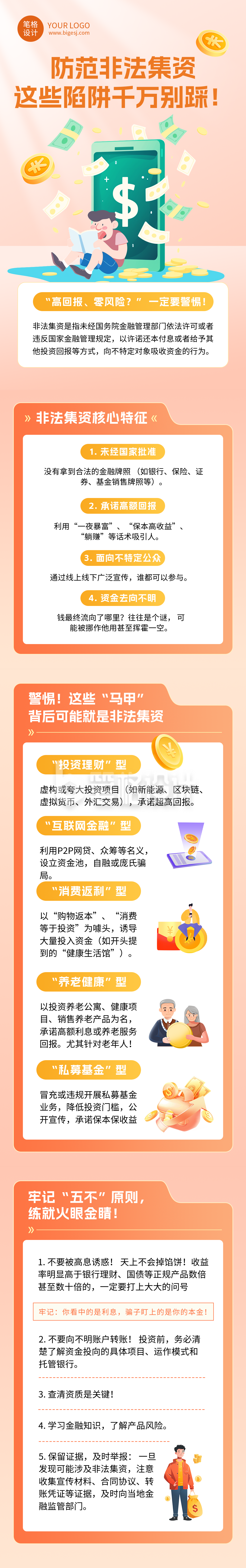 防范非法集资橙色简约公众号长图 防范非法集资橙色简约公众号长图