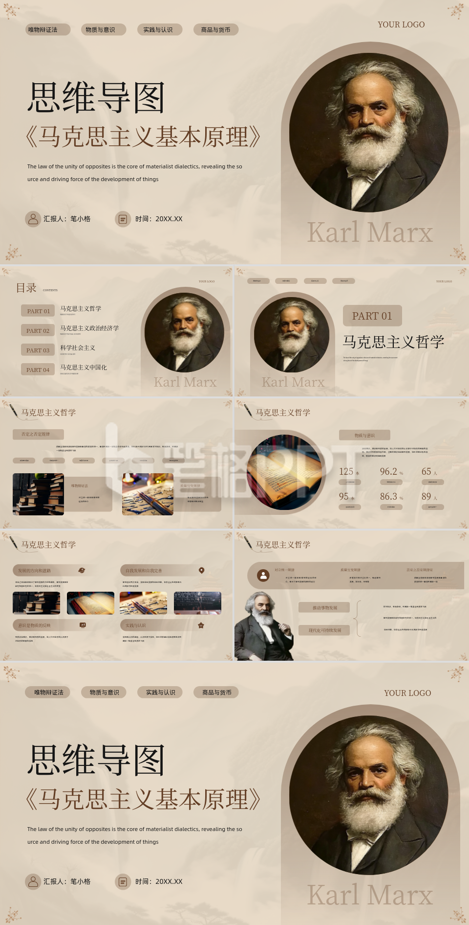 棕色中国风《马克思主义基本原理》思维导图PPT 棕色中国风《马克思主义基本原理》思维导图PPT