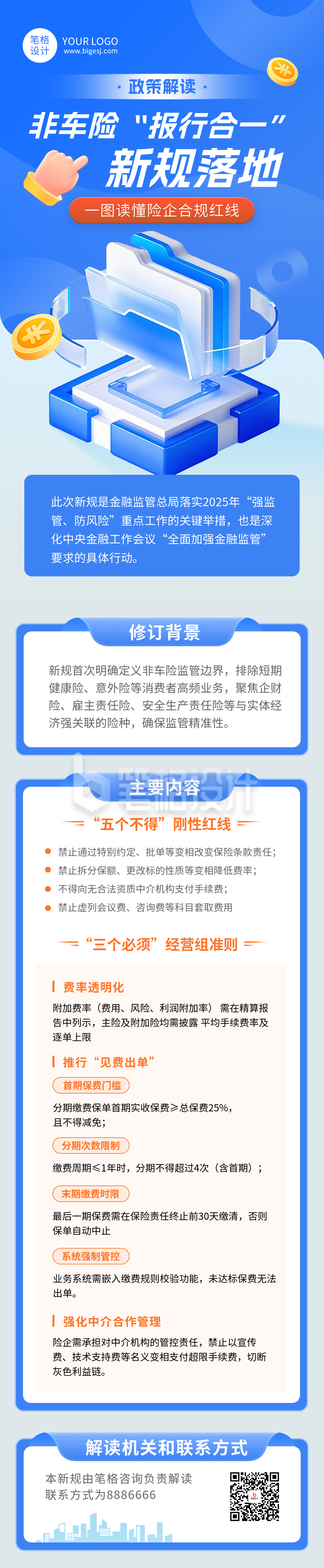 金融保险政策解读蓝色简约公众号长图 金融保险政策解读蓝色简约公众号长图