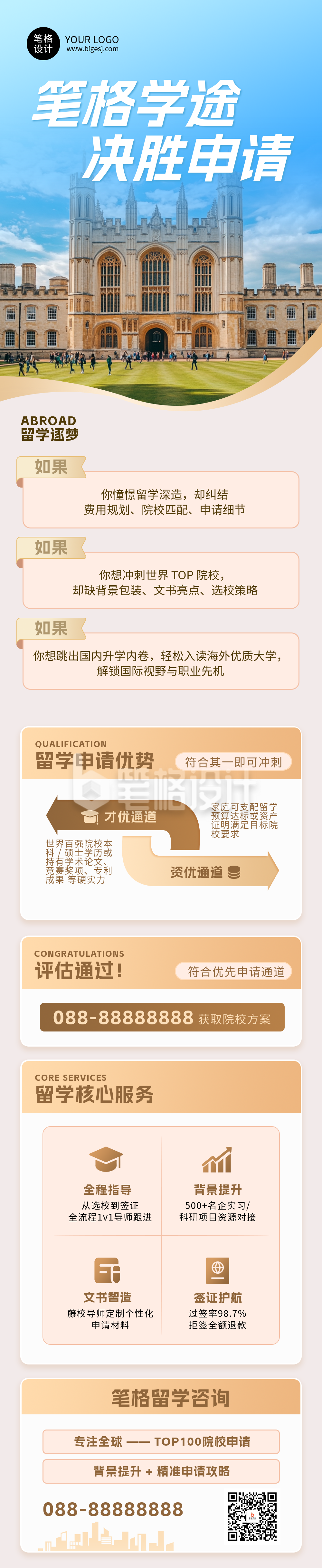 留学咨询申请简介浅色简约公众号长图