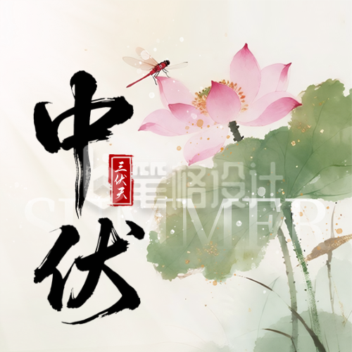 三伏天夏季中伏荷花中国风封面次图