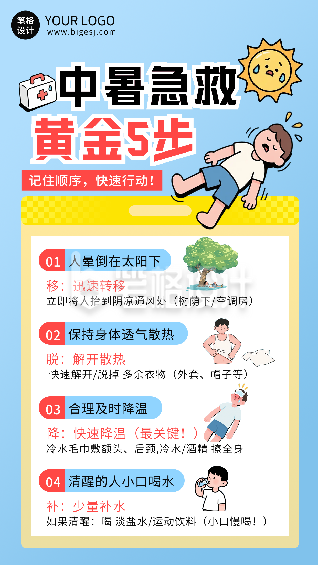 夏季高温中暑教育海报