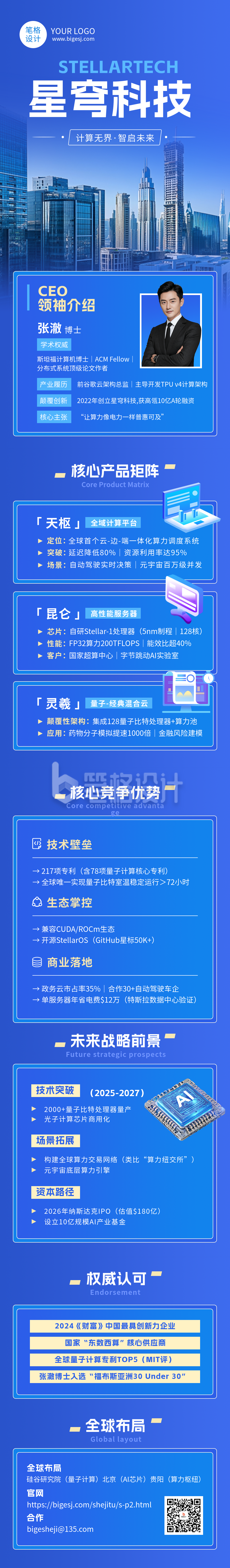 蓝色科技企业介绍简约公众号长图
