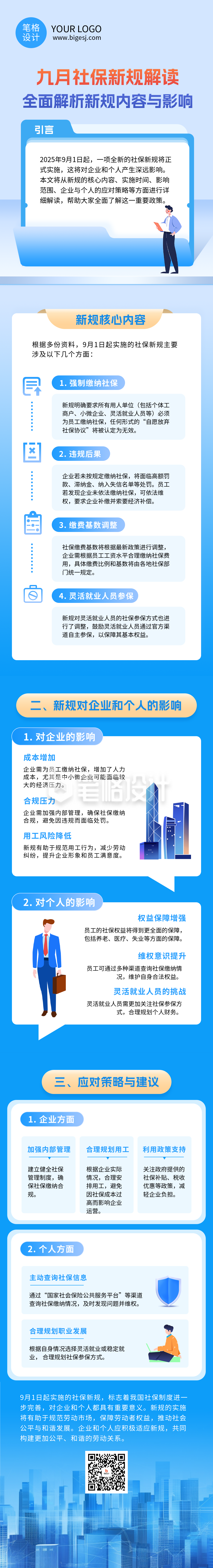 社保新规政策解读党政蓝色简约公众号长图
