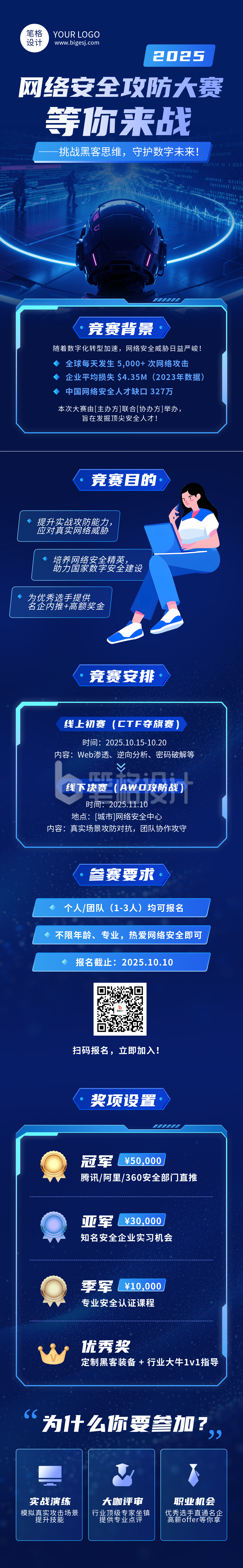网络安全比赛科技蓝色简约公众号长图