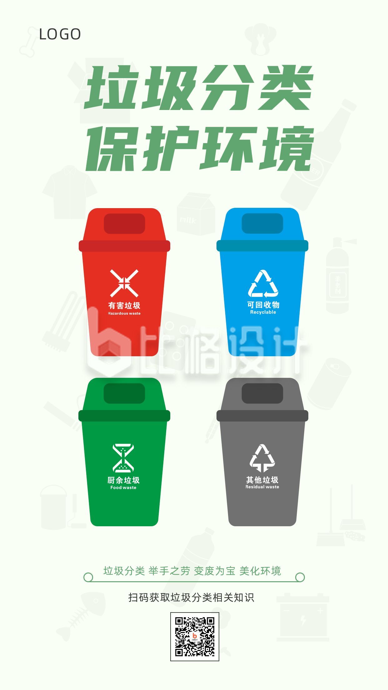垃圾分类爱护环境手机海报