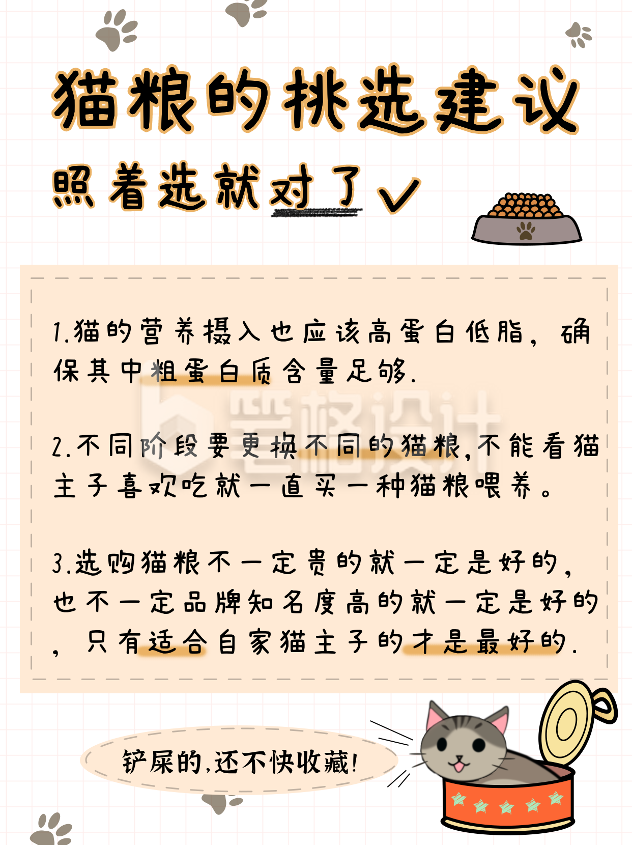 猫粮的挑选建议手绘小红书封面