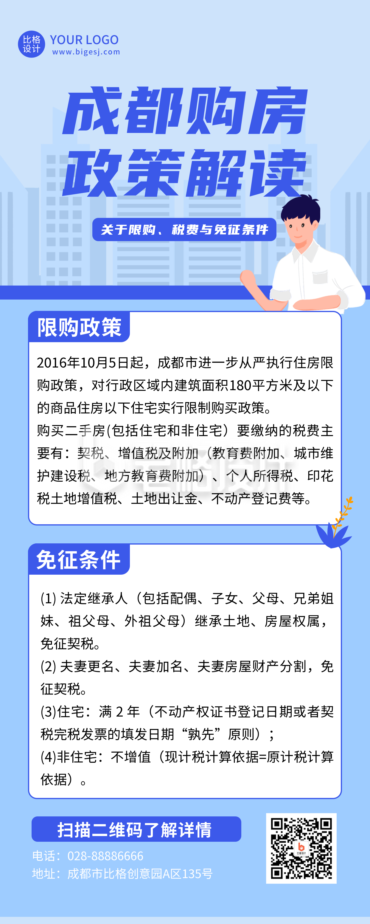 政策解读蓝色简约长图海报