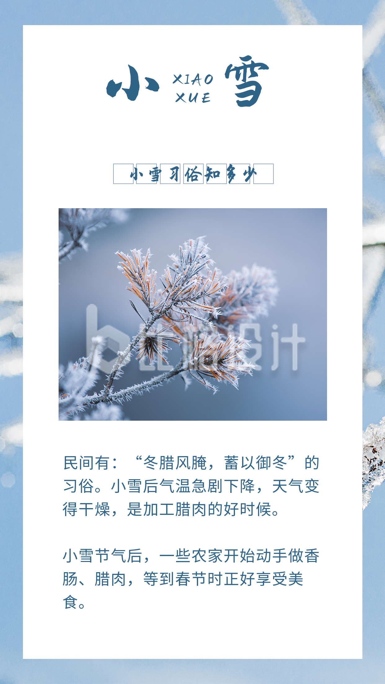 清新文艺中国风二十四节气小雪竖版配图