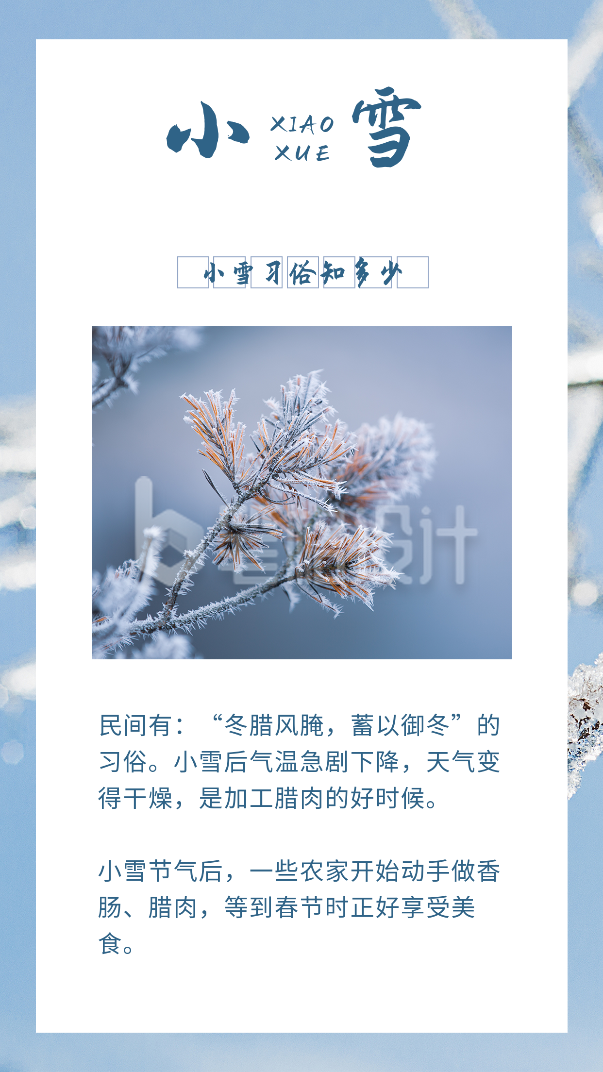 清新文艺中国风二十四节气小雪竖版配图