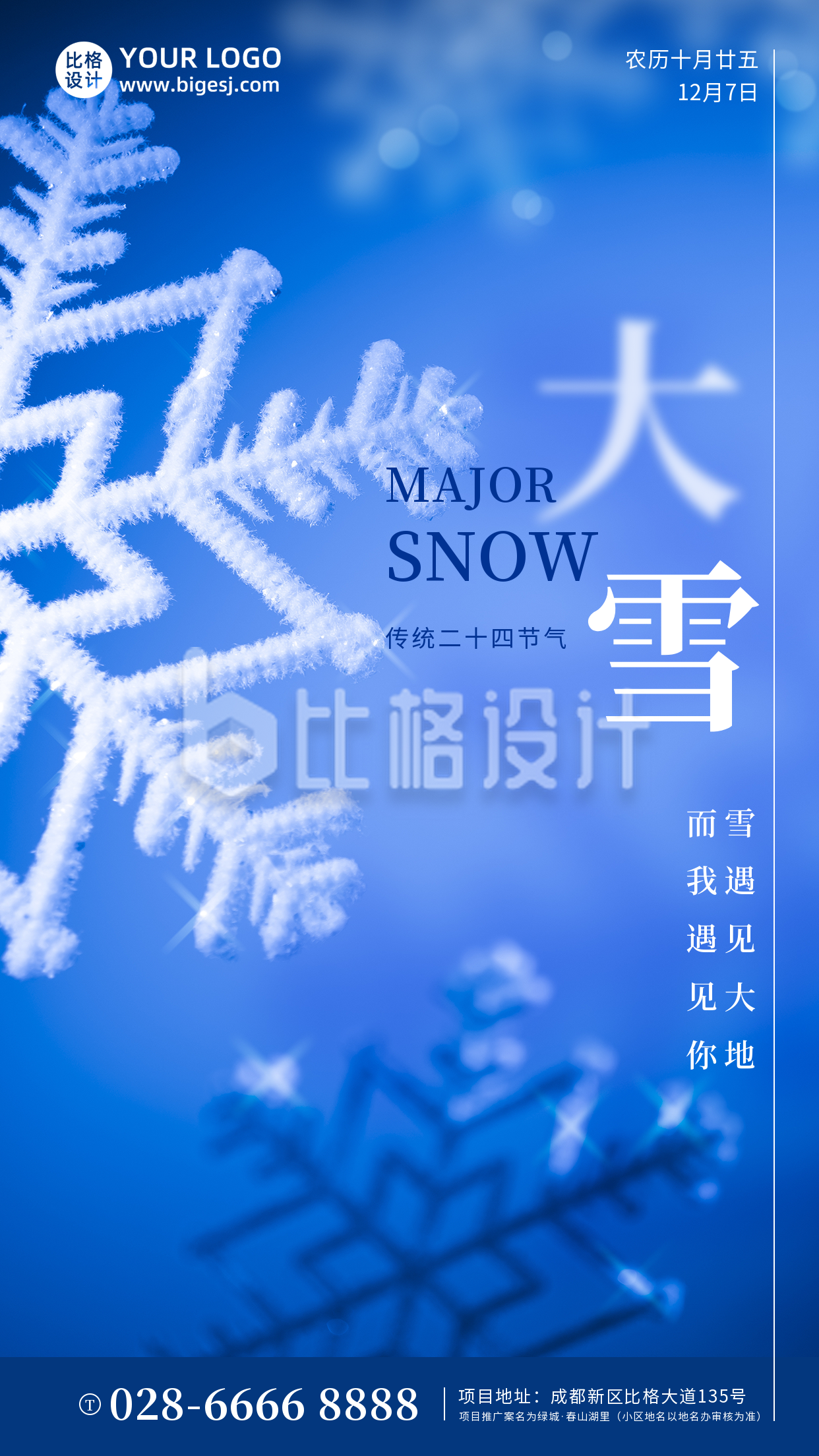 大雪小雪节气冬天雪花简约实景手机海报