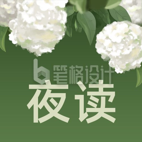 唯美清新文艺夜读手绘绣球花公众号次图