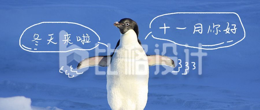 冬天你好问候语正能量可爱企鹅雪景实景照片公众号首图