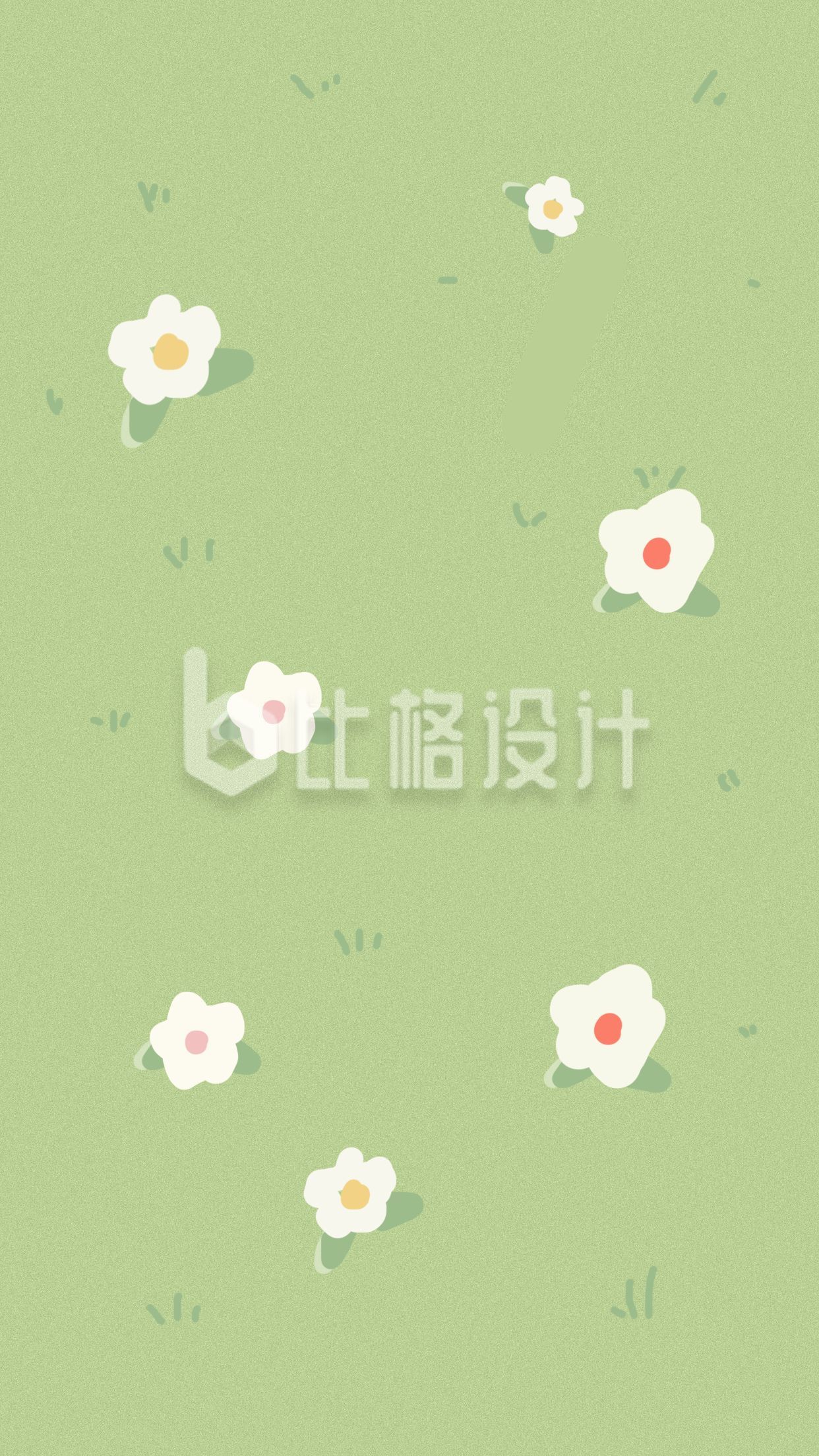 简约小清新绿色背景白色小花朵手机壁纸