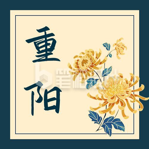 中国风墨蓝色背景菊花重阳节公众号次图