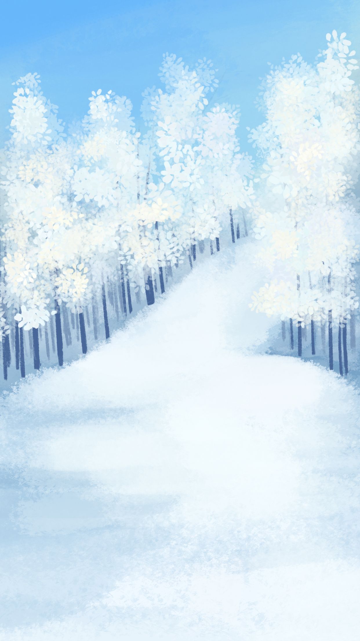 蓝色小清新手绘雪景森林唯美浪漫手机壁纸 比格设计