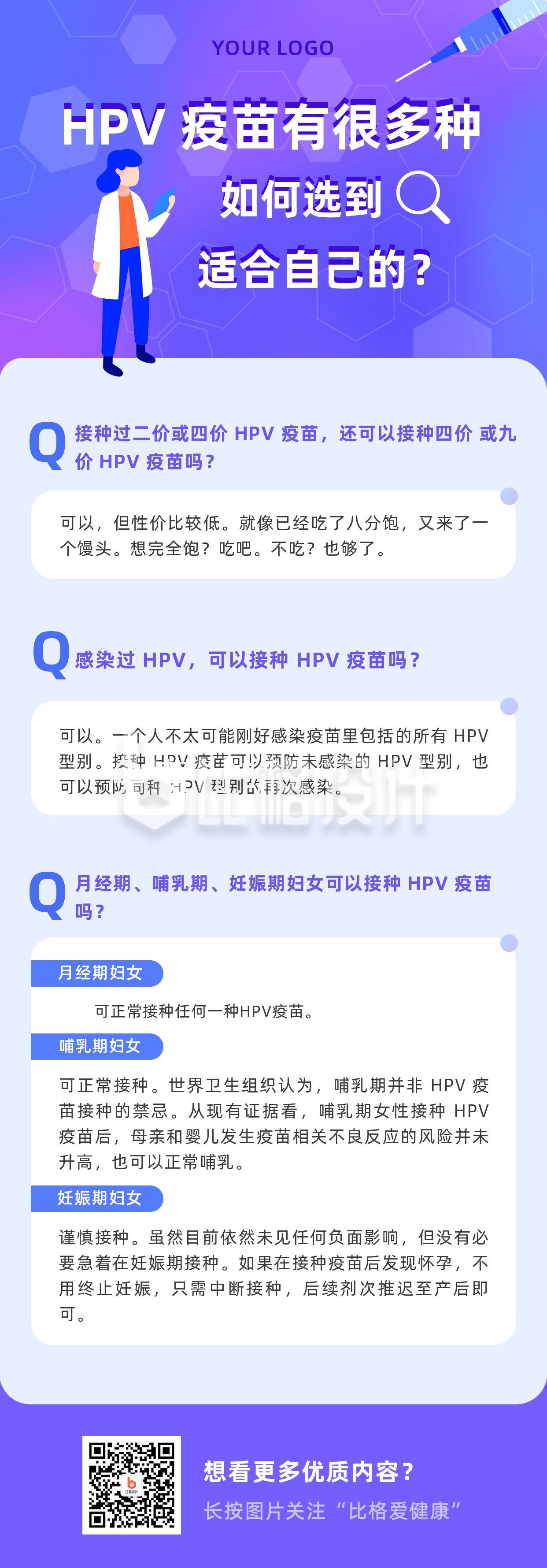 HPV疫苗医疗健康科普问答知识蓝紫渐变长图海报