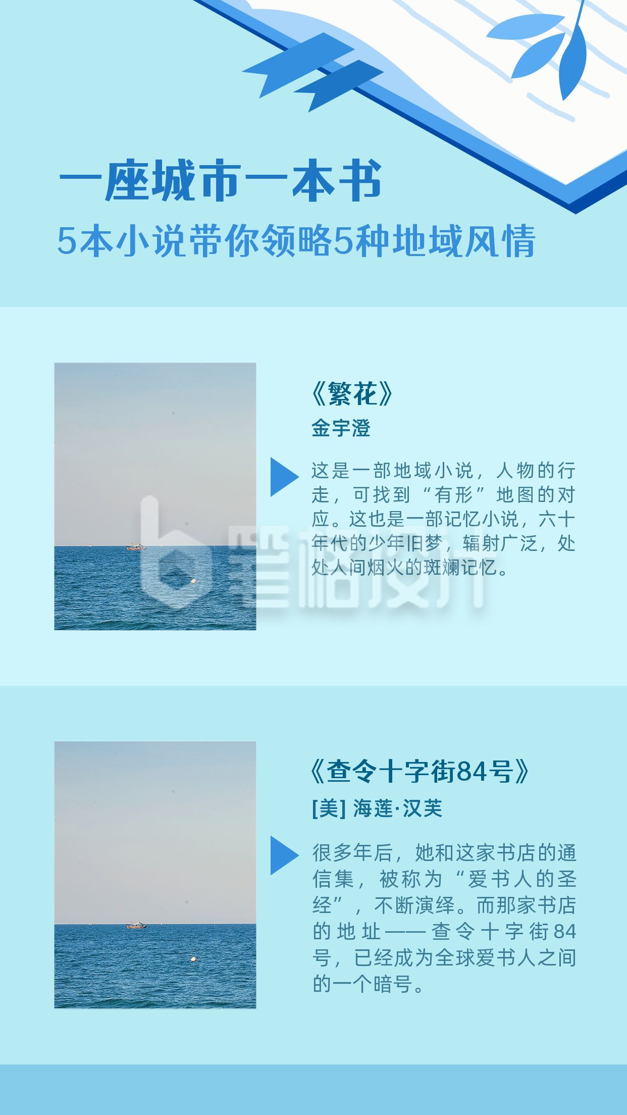 书单推荐蓝色简约通用竖版配图