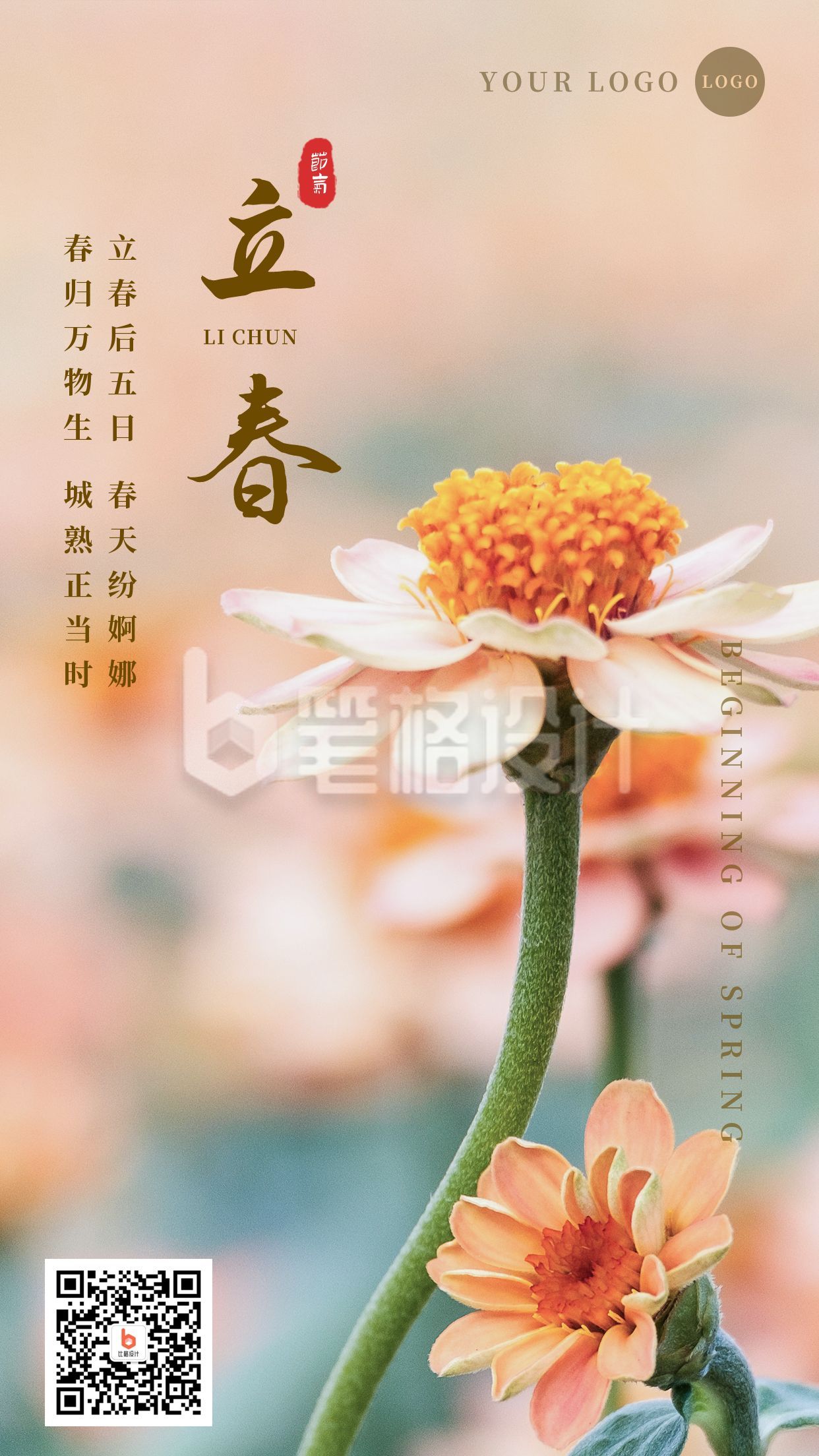 立春实景小花手机海报