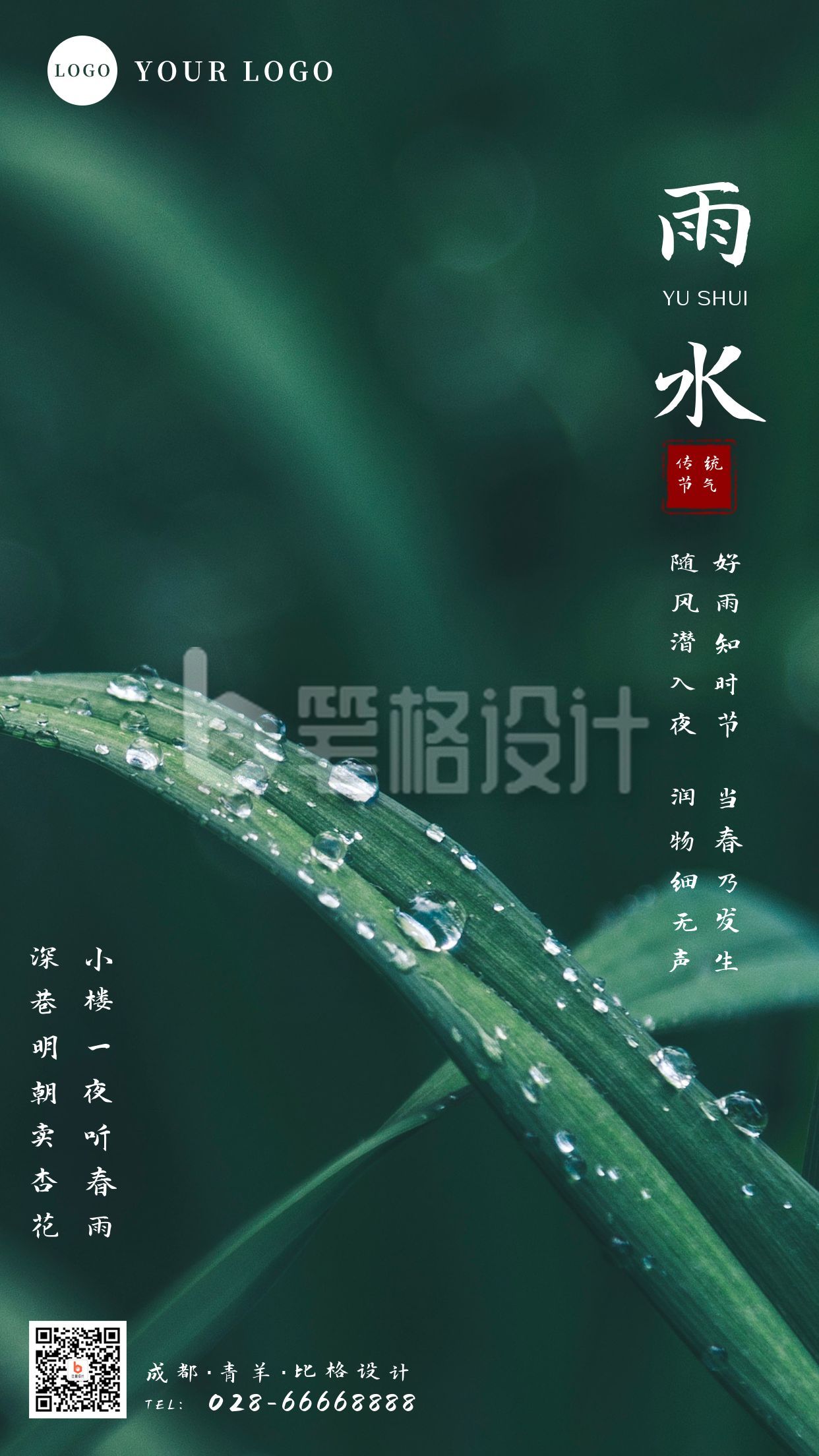 雨水节气实景露珠手机海报