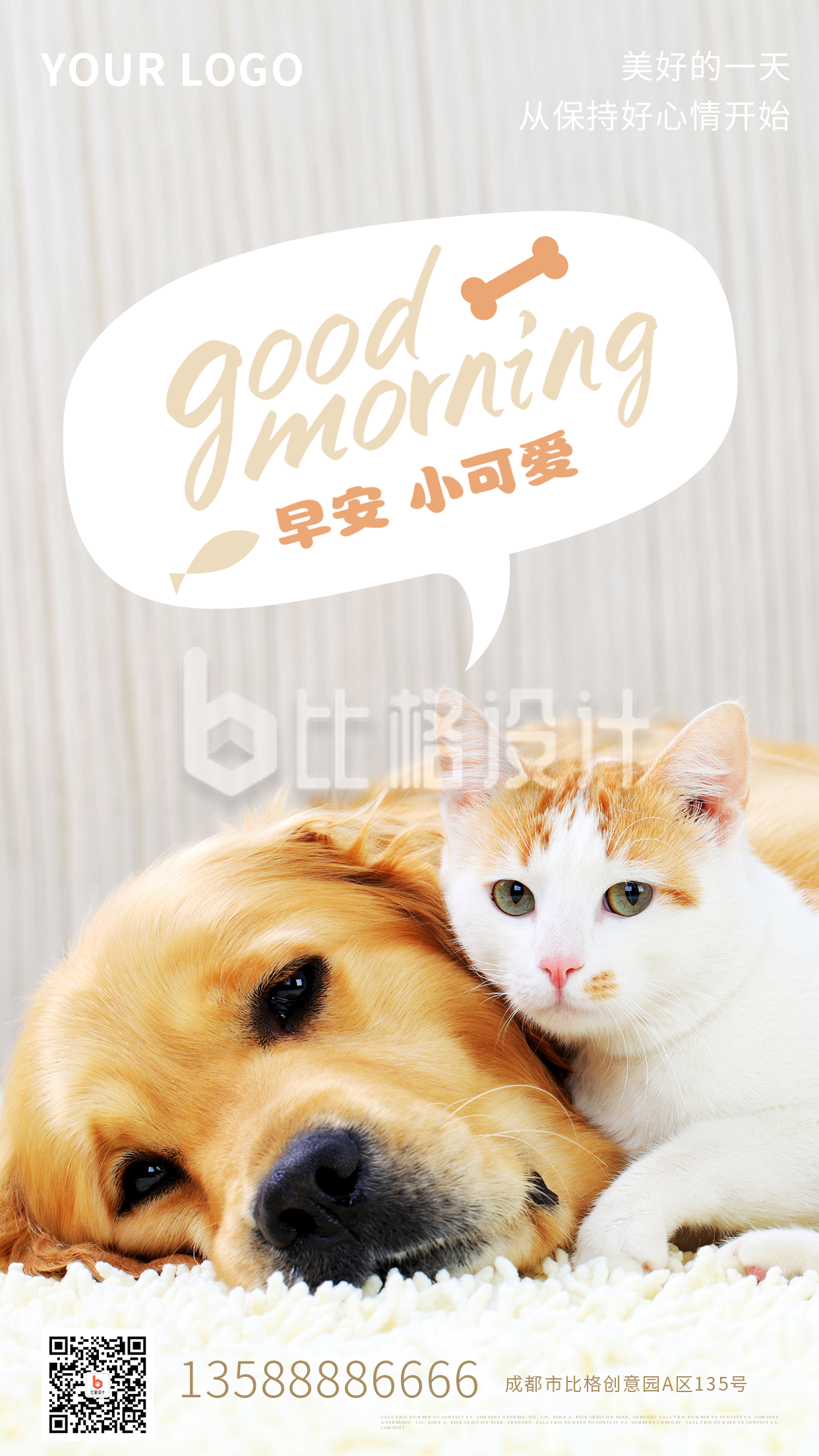 日签早安动物猫狗手机海报